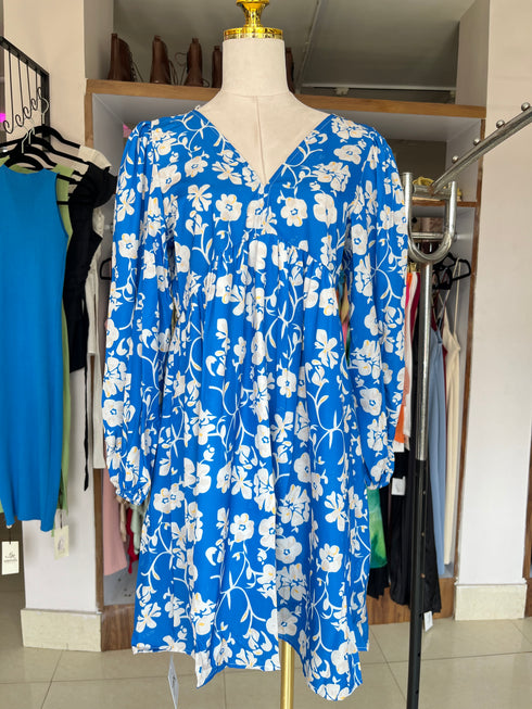 Women V-Neck Backless Long Latern Sleeves Flowy Short Dresses